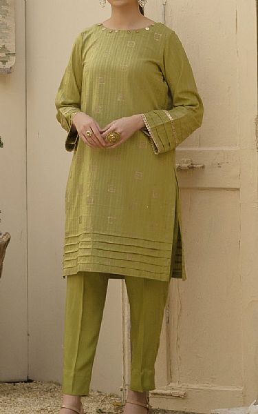 Afifa Iftikhar Apple Green Khaddar Kurti | Pakistani Pret Wear Clothing by Afifa Iftikhar- Image 1