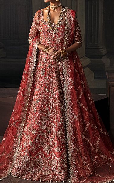 Afrozeh Coral Net Suit | Pakistani Embroidered Chiffon Dresses- Image 1