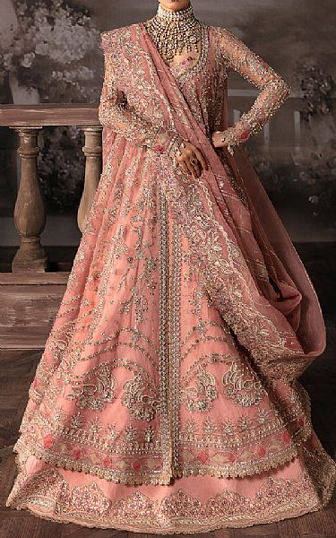 Afrozeh Tea Pink Organza Suit | Pakistani Embroidered Chiffon Dresses- Image 1