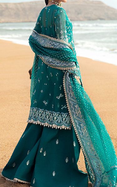 Afrozeh Teal Organza Suit | Pakistani Embroidered Chiffon Dresses USA- Image 2