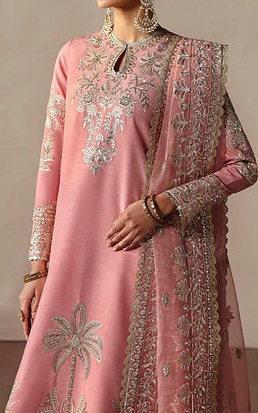 Afrozeh Sea Pink Raw Silk Suit | Pakistani Embroidered Chiffon Dresses USA- Image 3