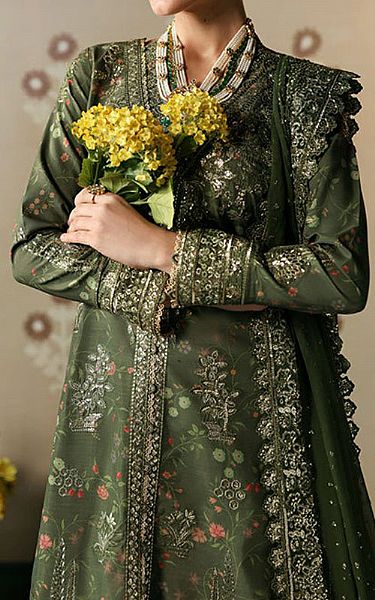 Afrozeh Lunar Green Silk Suit | Pakistani Embroidered Chiffon Dresses USA- Image 3