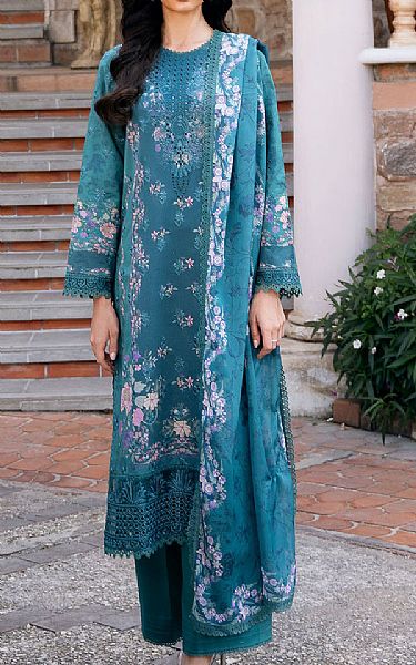 Afrozeh Teal Lawn Suit | Pakistani Lawn Dress in USA- Image 1