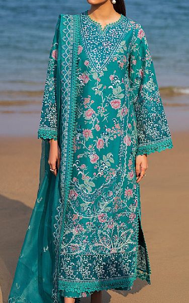 Afrozeh Teal Lawn Suit | Pakistani Lawn Dress in USA- Image 1