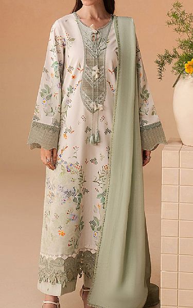 Afrozeh Off White/Sage Green Lawn Suit | Pakistani Lawn Dress in USA- Image 1