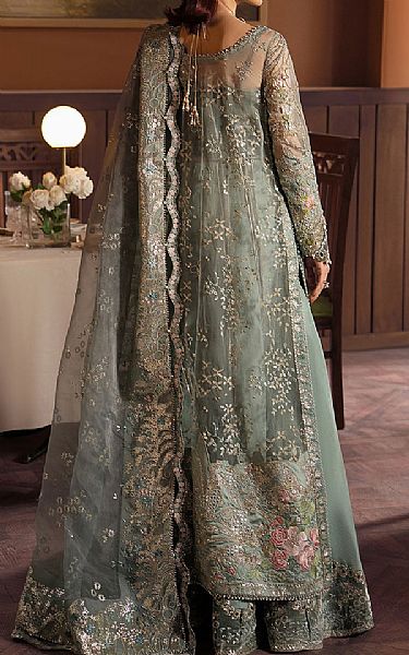 Afrozeh Sage Green Organza Suit | Pakistani Embroidered Chiffon Dresses USA- Image 2