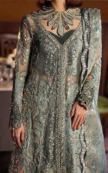 Afrozeh Sage Green Organza Suit | Pakistani Embroidered Chiffon Dresses USA- Image 3