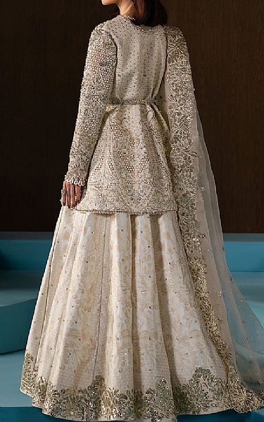 Afrozeh Off-white Raw Silk Suit | Pakistani Embroidered Chiffon Dresses USA- Image 2