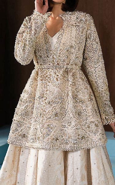 Afrozeh Off-white Raw Silk Suit | Pakistani Embroidered Chiffon Dresses USA- Image 3