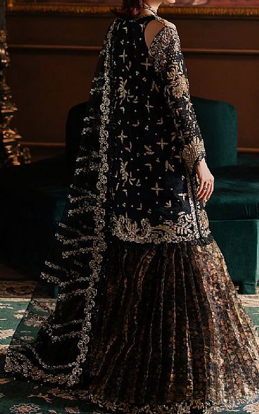 Afrozeh Black Raw Silk Suit | Pakistani Embroidered Chiffon Dresses USA- Image 2
