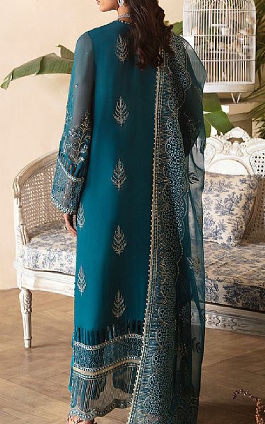 Afrozeh Teal Chiffon Suit | Pakistani Embroidered Chiffon Dresses- Image 2