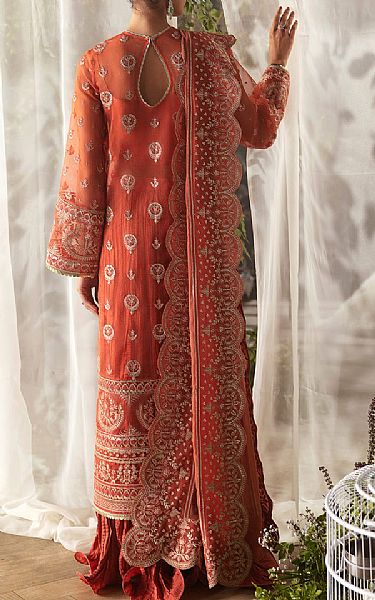 Afrozeh Coral Organza Suit | Pakistani Embroidered Chiffon Dresses- Image 2