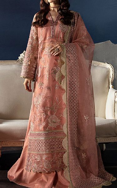 Afrozeh Peach Organza Suit | Pakistani Embroidered Chiffon Dresses USA- Image 1