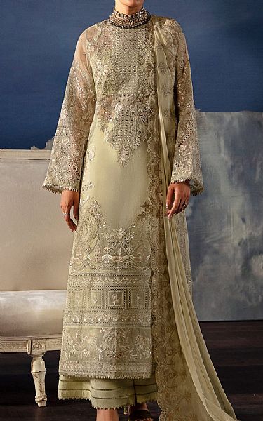 Afrozeh Pistachio Organza Suit | Pakistani Embroidered Chiffon Dresses USA- Image 1