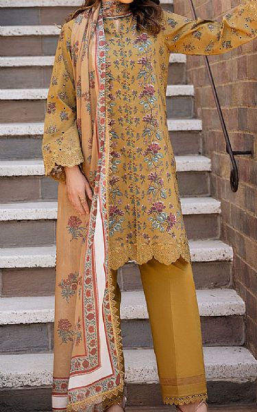 Afrozeh Mustard Lawn Suit | Pakistani Lawn Dress in USA- Image 1