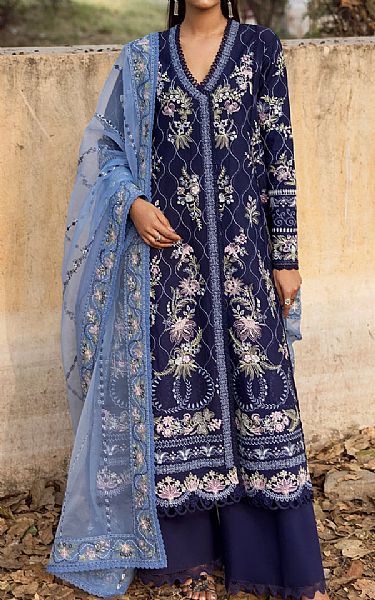 Afrozeh Navy Blue Lawn Suit | Pakistani Lawn Dress in USA- Image 1