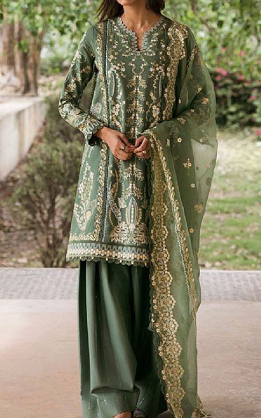 Afrozeh Green Lawn Suit | Pakistani Lawn Dress in USA- Image 1