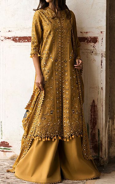 Afrozeh Mustard Lawn Suit | Pakistani Lawn Dress in USA- Image 1