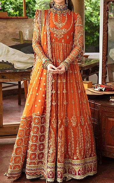Afrozeh Bright Orange Net Suit (2 pcs) | Pakistani Embroidered Chiffon Dresses USA- Image 1