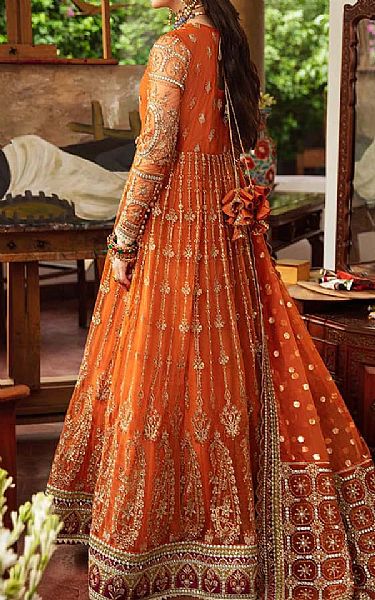 Afrozeh Bright Orange Net Suit (2 pcs) | Pakistani Embroidered Chiffon Dresses USA- Image 2