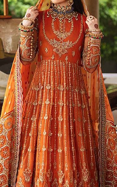 Afrozeh Bright Orange Net Suit (2 pcs) | Pakistani Embroidered Chiffon Dresses USA- Image 3