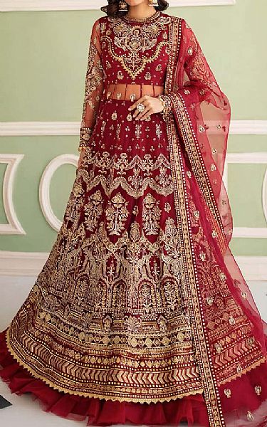 Afrozeh Vivid Burgundy Net Suit (2 pcs) | Pakistani Embroidered Chiffon Dresses USA- Image 1