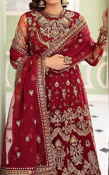 Afrozeh Vivid Burgundy Net Suit (2 pcs) | Pakistani Embroidered Chiffon Dresses USA- Image 3