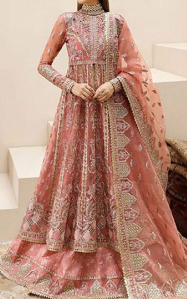 Afrozeh Tea Pink Organza Suit | Pakistani Embroidered Chiffon Dresses USA- Image 1
