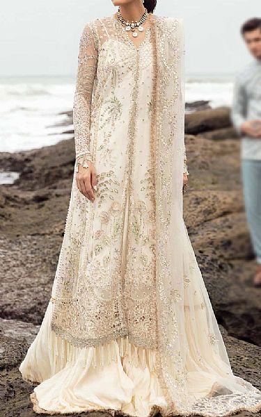 Afrozeh Off White Net Suit | Pakistani Embroidered Chiffon Dresses USA- Image 1