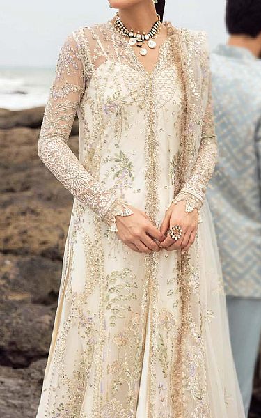 Afrozeh Off White Net Suit | Pakistani Embroidered Chiffon Dresses USA- Image 3