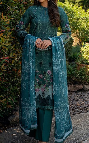 Afrozeh Bottle Green Lawn Suit | Pakistani Lawn Dress in USA- Image 1