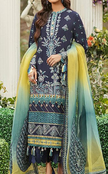Afrozeh Navy Blue Lawn Suit | Pakistani Dresses in USA- Image 1