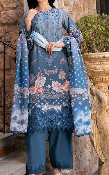 Afrozeh Cadet Blue Lawn Suit | Pakistani Lawn Dress in USA- Image 1