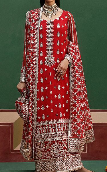 Afrozeh Red Chiffon Suit | Pakistani Embroidered Chiffon Dresses USA- Image 1
