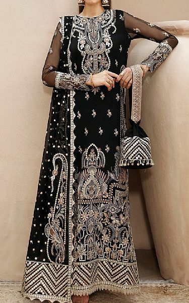Afrozeh Black Organza Suit | Pakistani Embroidered Chiffon Dresses USA- Image 1