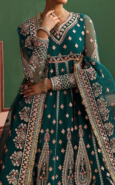 Afrozeh Bottle Green Net Suit | Pakistani Embroidered Chiffon Dresses USA- Image 3