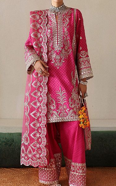 Afrozeh Raspberry Pink Silk Suit | Pakistani Embroidered Chiffon Dresses USA- Image 1