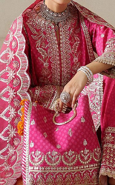 Afrozeh Raspberry Pink Silk Suit | Pakistani Embroidered Chiffon Dresses USA- Image 3