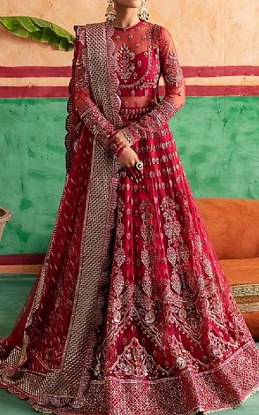 Afrozeh Hot Pink Net Suit | Pakistani Embroidered Chiffon Dresses USA- Image 1
