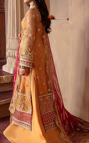 Afrozeh Mustard Net Suit | Pakistani Embroidered Chiffon Dresses- Image 2