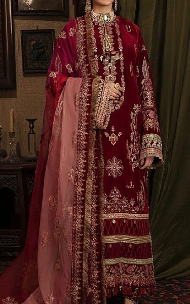 Afrozeh Maroon Velvet Suit | Pakistani Dresses in USA- Image 1