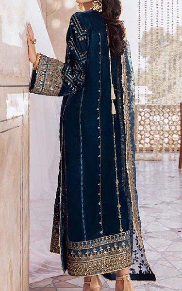 Aik Midnight Blue Velvet Suit | Pakistani Winter Dresses- Image 2