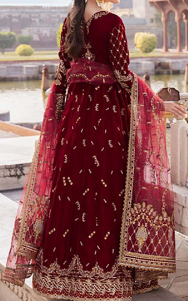 Aik Red Velvet Suit | Pakistani Winter Dresses- Image 2