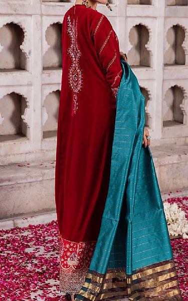 Aik Red Velvet Suit | Pakistani Winter Dresses- Image 2