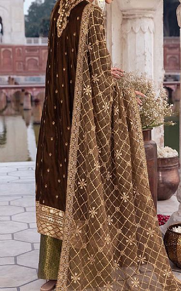 Aik Dark Brown Velvet Suit | Pakistani Winter Dresses- Image 2