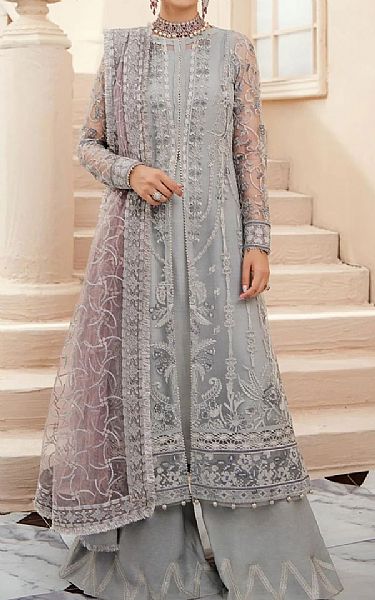 Aik Grey Net Suit | Pakistani Wedding Dresses- Image 1