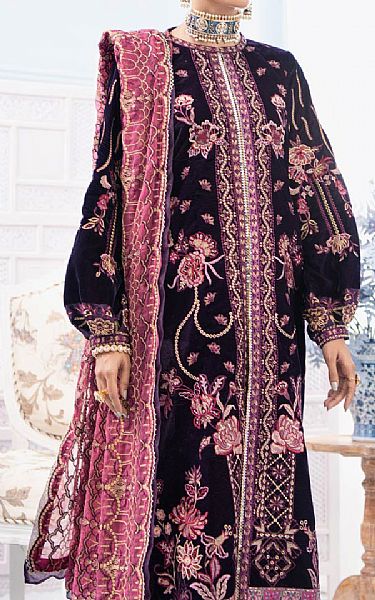 Aik Indigo Velvet Suit | Pakistani Dresses in USA- Image 2