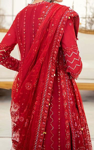Aik Red Net Suit | Pakistani Embroidered Chiffon Dresses- Image 2
