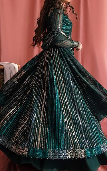 Aik Teal Chiffon Suit | Pakistani Embroidered Chiffon Dresses- Image 2