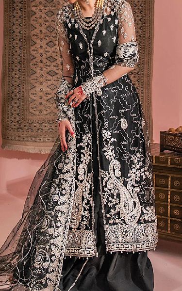 Aik Black Net Suit | Pakistani Embroidered Chiffon Dresses- Image 1